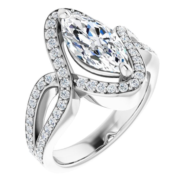 Cubic Zirconia Engagement Ring- The Effie (Customizable Marquise Cut Center with Infinity-inspired Split Shared Prong Band and Bypass Halo)