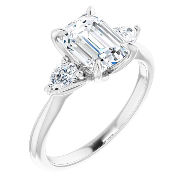 Cubic Zirconia Engagement Ring- The Sharona (Customizable 3-stone Design with Emerald Cut Center and Dual Large Pear Side Stones)