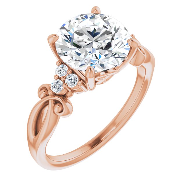 10K Rose Gold Customizable 7-stone Round Cut Design with Tri-Cluster Accents and Teardrop Fleur-de-lis Motif