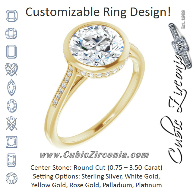 Cubic Zirconia Engagement Ring- The Adalynn (Customizable Cathedral-Bezel Round Cut Style with Under-halo and Shared Prong Band)