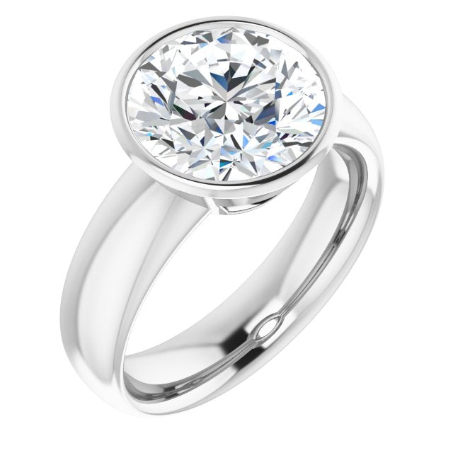 10K White Gold Customizable Bezel-set Round Cut Solitaire with Wide Band