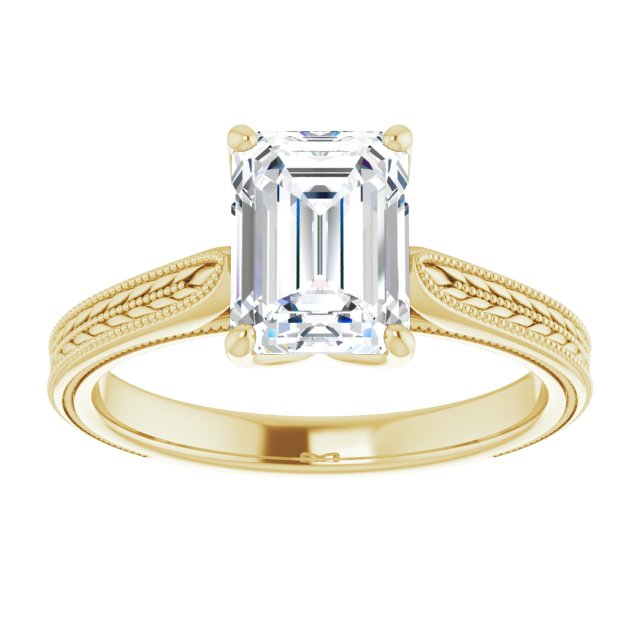 Cubic Zirconia Engagement Ring- The Dulcia (Customizable Emerald Cut Solitaire with Wheat-inspired Band)