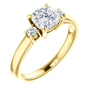 Cubic Zirconia Engagement Ring- The Jacqueline (Customizable Cushion Cut 3-stone with Thin Band and Dual Round Prong Accents)