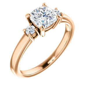 Cubic Zirconia Engagement Ring- The Jacqueline (Customizable Cushion Cut 3-stone with Thin Band and Dual Round Prong Accents)