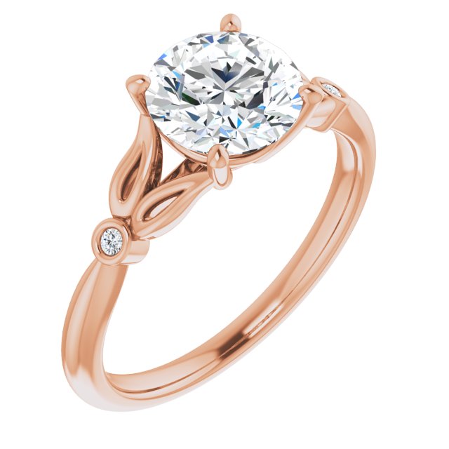 10K Rose Gold Customizable 3-stone Round Cut Design with Thin Band and Twin Round Bezel Side Stones