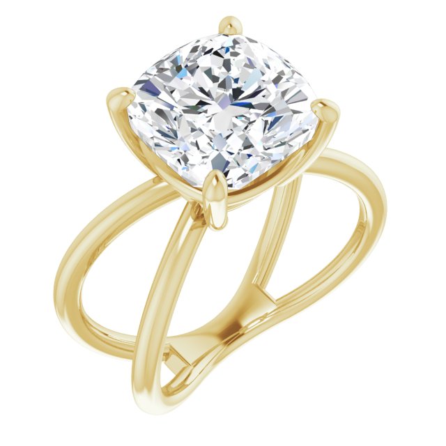 10K Yellow Gold Customizable Cushion Cut Solitaire with Semi-Atomic Symbol Band