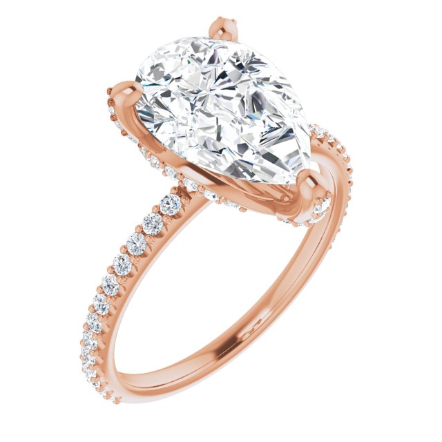 10K Rose Gold Customizable Pear Cut Design with Round-Accented Band, Micropav? Under-Halo and Decorative Prong Accents)