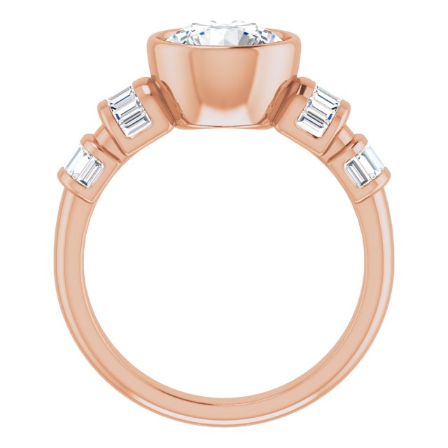 Cubic Zirconia Engagement Ring- The Astrid (Customizable Bezel-set Round Cut Design with Quad Horizontal Band Sleeves of Baguette Accents)