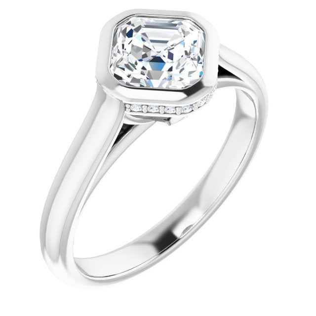 10K White Gold Customizable Asscher Cut Semi-Solitaire with Under-Halo and Peekaboo Cluster