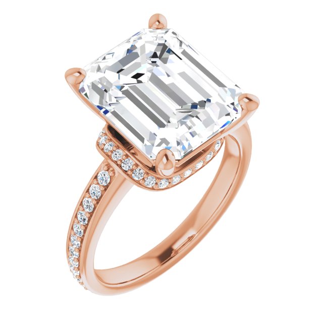 10K Rose Gold Customizable Emerald/Radiant Cut Setting with Organic Under-halo & Shared Prong Band