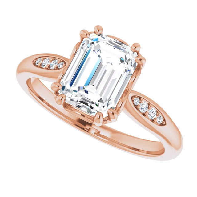Cubic Zirconia Engagement Ring- The Sandhya (Customizable 9-stone Emerald Cut Design with 8-prong Decorative Basket & Round Cut Side Stones)