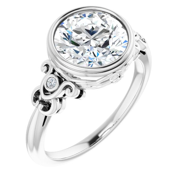 10K White Gold Customizable 5-stone Design with Round Cut Center and Quad Round-Bezel Accents