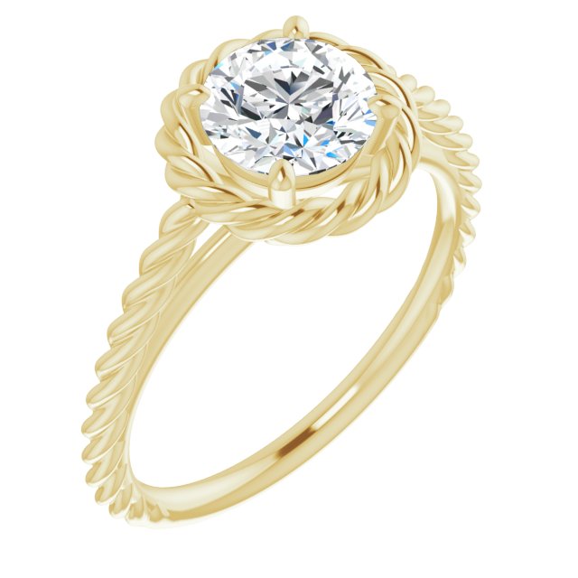 10K Yellow Gold Customizable Cathedral-set Round Cut Solitaire with Thin Rope-Twist Band