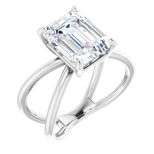 10K White Gold Customizable Emerald/Radiant Cut Solitaire with Semi-Atomic Symbol Band