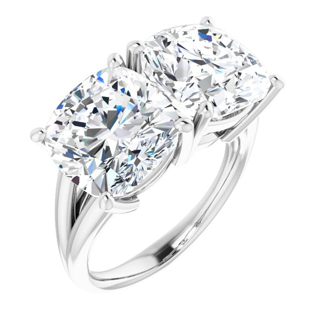 10K White Gold Customizable Two-Stone Cushion Cut with Split Band