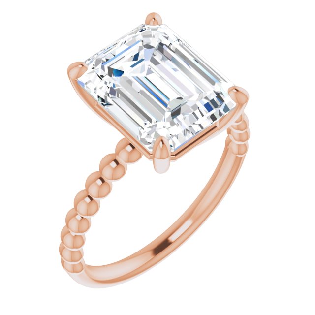 10K Rose Gold Customizable [[Cut] Cut Solitaire with Thin Beaded-Bubble Band