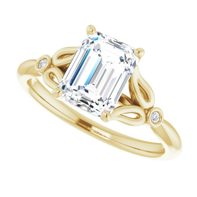 Cubic Zirconia Engagement Ring- The Dayanny (Customizable 3-stone Emerald Cut Design with Thin Band and Twin Round Bezel Side Stones)