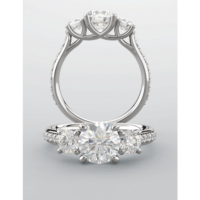 Cubic Zirconia Engagement Ring- The Janni (Customizable Enhanced 3-stone Round Cut Design with Round Accents)
