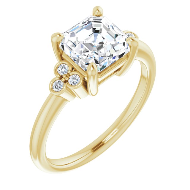 Cubic Zirconia Engagement Ring- The Irene (Customizable 7-stone Asscher Cut Center with Round-Bezel Side Stones)
