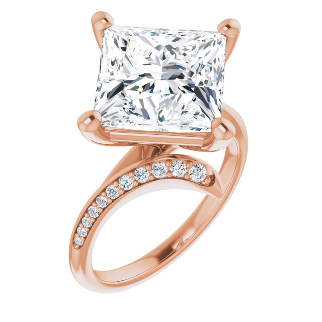 10K Rose Gold Customizable Princess/Square Cut Style with Artisan Bypass and Shared Prong Band