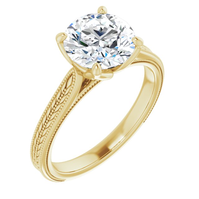 Cubic Zirconia Engagement Ring- The Dulcia (Customizable Round Cut Solitaire with Wheat-inspired Band)