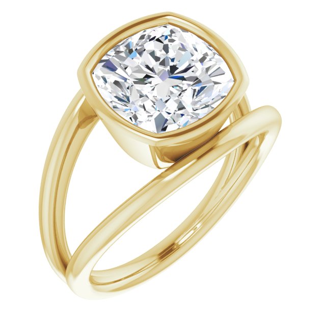 10K Yellow Gold Customizable Bezel-set Cushion Cut Style with Wide Tapered Split Band