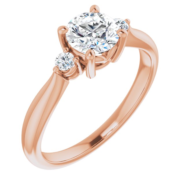 10K Rose Gold Customizable 3-stone Round Cut Design with Twin Petite Round Accents