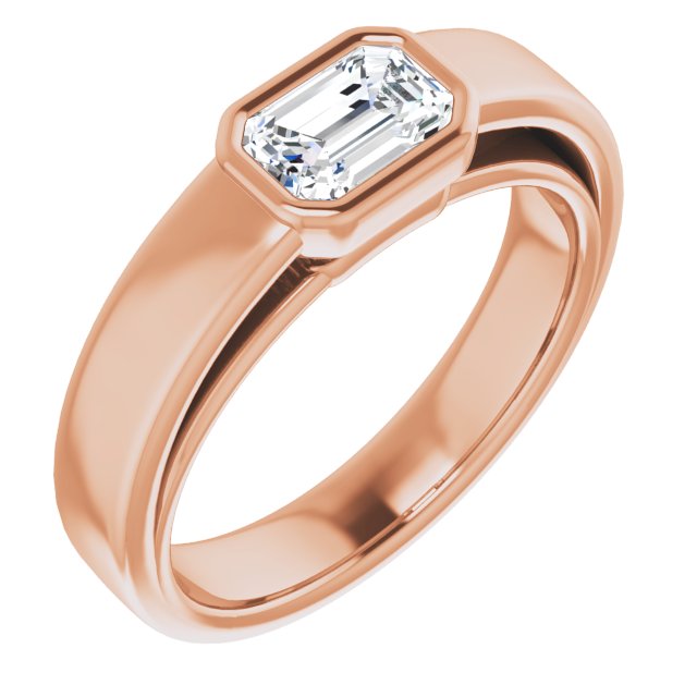 10K Rose Gold Customizable Cathedral-Bezel Emerald/Radiant Cut Solitaire with Wide Band