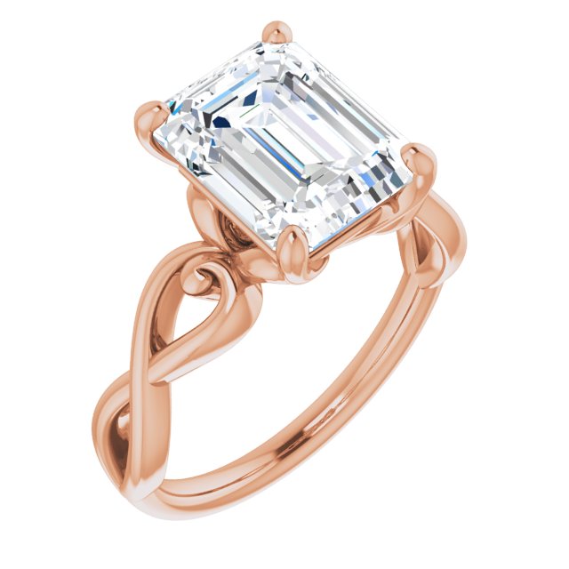 10K Rose Gold Customizable Emerald/Radiant Cut Solitaire Design with Tapered Infinity-symbol Split-band