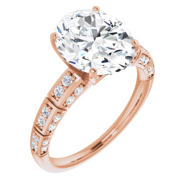 10K Rose Gold Customizable Oval Cut Style with Three-sided, Segmented Shared Prong Band