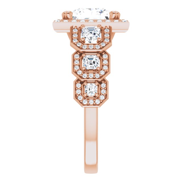 Cubic Zirconia Engagement Ring- The Carmela (Customizable Cathedral-Halo Princess/Square Cut Design with Six Halo-surrounded Asscher Cut Accents and Ultra-wide Band)