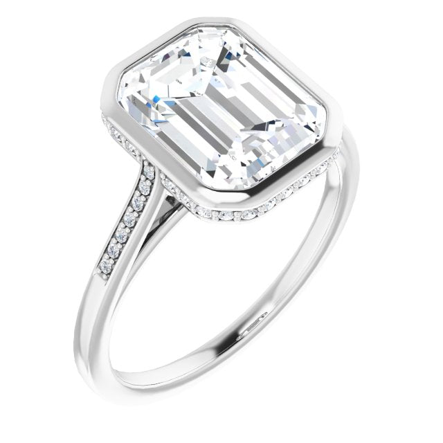 10K White Gold Customizable Cathedral-Bezel Emerald/Radiant Cut Style with Under-halo and Shared Prong Band