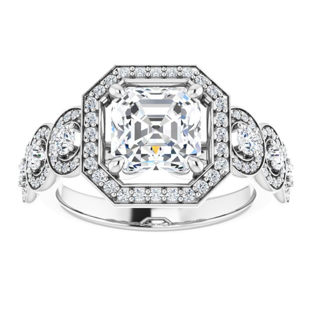 Cubic Zirconia Engagement Ring- The Emma Grace (Customizable Cathedral-set Asscher Cut 7-stone style Enhanced with 7 Halos)