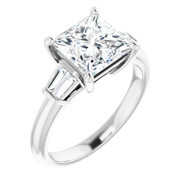 Cubic Zirconia Engagement Ring- The Chloe (Customizable 5-stone Princess/Square Cut Style with Quad Tapered Baguettes)