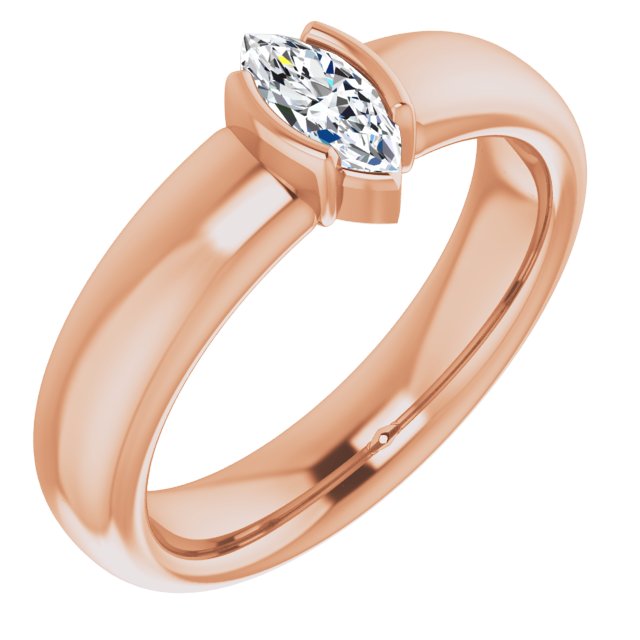 10K Rose Gold Customizable Bezel-set Marquise Cut Solitaire with Thick Band