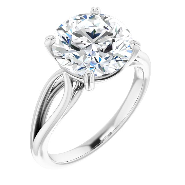 10K White Gold Customizable Round Cut Solitaire with Wide-Split Band