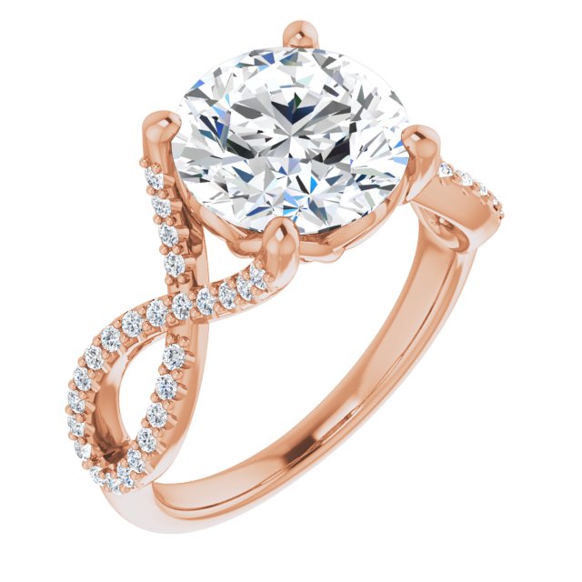 10K Rose Gold Customizable Round Cut Design with Twisting Infinity-inspired, Pavé Split Band
