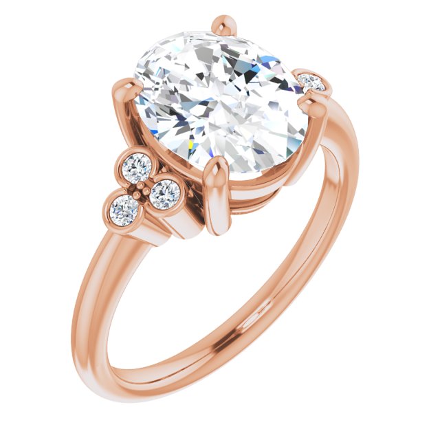 10K Rose Gold Customizable 7-stone Oval Cut Center with Round-Bezel Side Stones