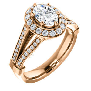 CZ Wedding Set, featuring The Shaundra engagement ring (Customizable Oval Cut with Halo, Cathedral Prong Accents & Split-Pavé Band)