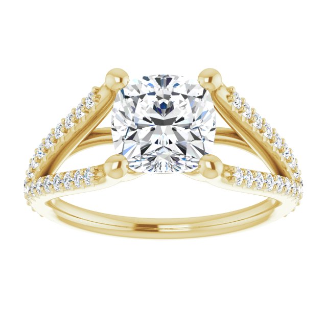 Cubic Zirconia Engagement Ring- The Addison (Customizable Cathedral-raised Cushion Cut Center with Exquisite Accented Split-band)