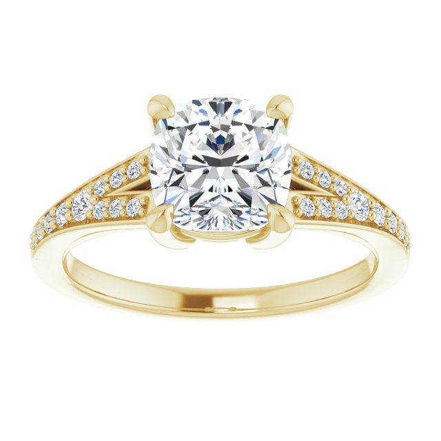 Cubic Zirconia Engagement Ring- The Gaurika (Customizable Cushion Cut Center with Thin Split-Shared Prong Band)