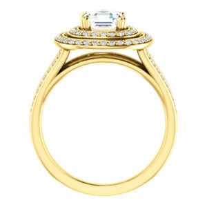 Cubic Zirconia Engagement Ring- The Shay (Customizable Asscher Cut Ultra-wide w/ Double-Halo and Triple-Pavé Band)