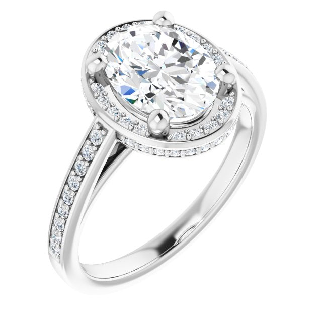 10K White Gold Customizable Cathedral-Halo Oval Cut Design with Under-halo & Shared Prong Band
