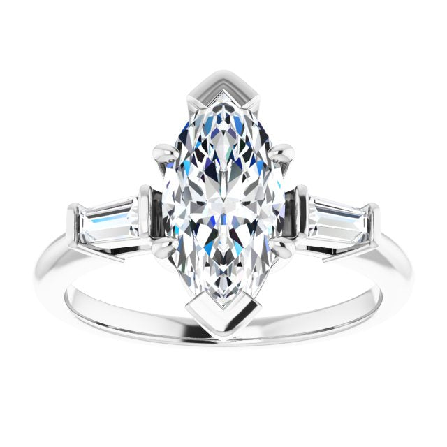 Cubic Zirconia Engagement Ring- The Dayanna Guadalupe (Customizable 3-stone Marquise Cut Design with Dual Baguette Accents))