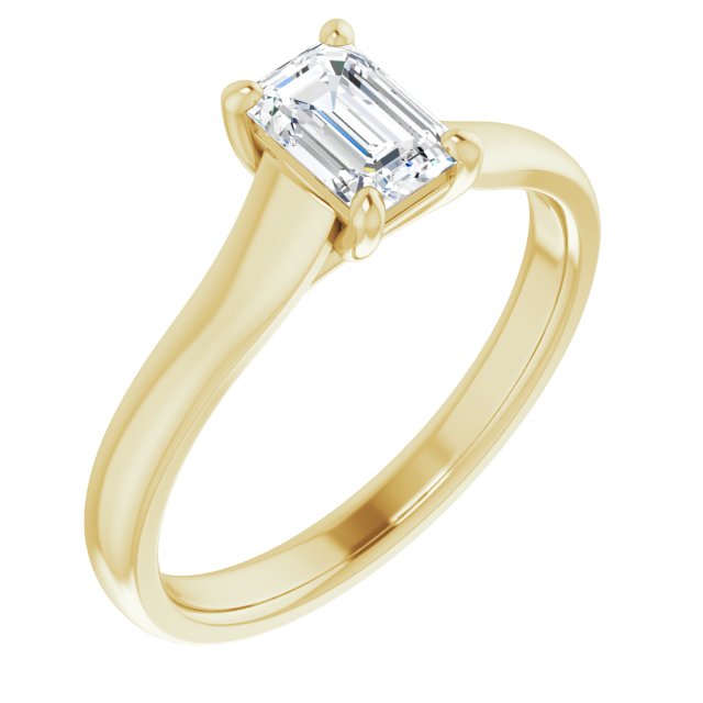 10K Yellow Gold Customizable Emerald/Radiant Cut Cathedral-Prong Solitaire with Decorative X Trellis