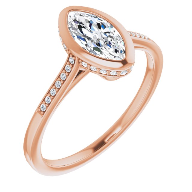 10K Rose Gold Customizable Cathedral-Bezel Marquise Cut Style with Under-halo and Shared Prong Band