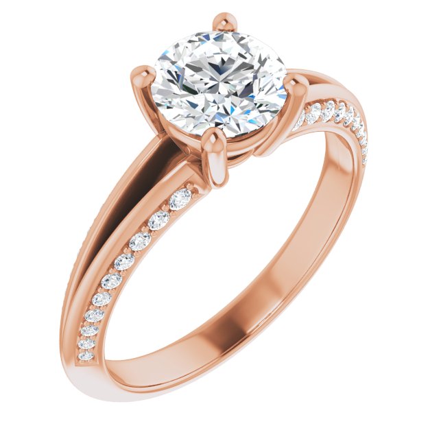 10K Rose Gold Customizable Round Cut Center with 4-sided-Accents Knife-Edged Split-Band