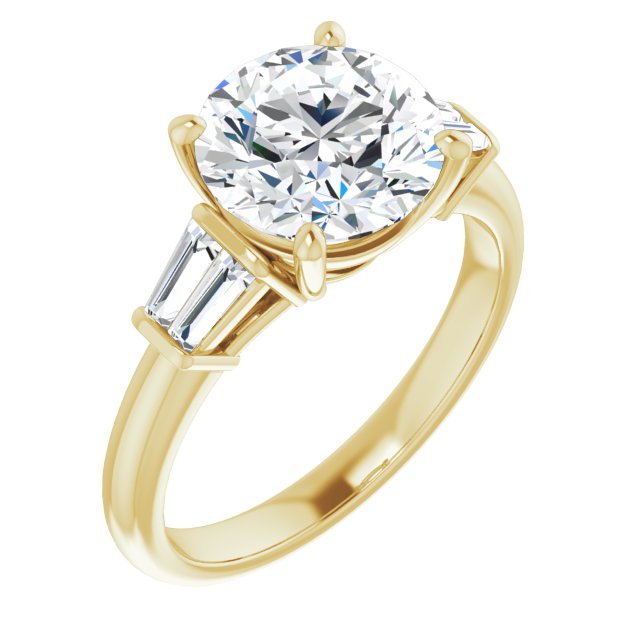 18K Yellow Gold Customizable 5-stone Round Cut Style with Quad Tapered Baguettes