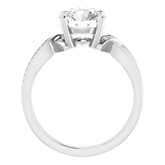 Cubic Zirconia Engagement Ring- The Asha (Customizable Round Cut Center with Curving Split-Band featuring One Shared Prong Leg)
