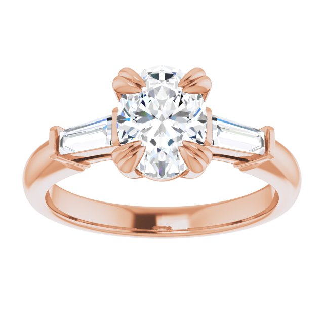 Cubic Zirconia Engagement Ring- The Betyhelena (Customizable 3-stone Oval Cut Design with Tapered Baguettes)